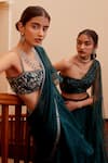 Label Sanya Gulati_Green Organza Embroidery Square Neck Pre-draped Ruffle Saree With Blouse _Online_at_Aza_Fashions