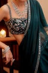 Buy_Label Sanya Gulati_Green Organza Embroidery Square Neck Pre-draped Ruffle Saree With Blouse _Online_at_Aza_Fashions