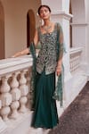 Buy_Label Sanya Gulati_Green Embroidery Square Neck Kurta Set _at_Aza_Fashions