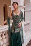 Shop_Label Sanya Gulati_Green Embroidery Square Neck Kurta Set _Online_at_Aza_Fashions