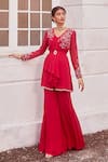 Buy Label Sanya Gulati Pink V Neck Embroidered Kurta Set at Aza Fashions Buy_Label Sanya Gulati_Pink V Neck Embroidered Kurta Set _at_Aza_Fashions
