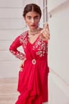 Label Sanya Gulati Pink V Neck Embroidered Kurta Set Online at Aza Fashions Label Sanya Gulati_Pink V Neck Embroidered Kurta Set _Online_at_Aza_Fashions