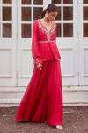 Buy Label Sanya Gulati Pink V Neck Embroidered Peplum Kurta And Palazzo Set at Aza Fashions Buy_Label Sanya Gulati_Pink V Neck Embroidered Peplum Kurta And Palazzo Set _at_Aza_Fashions