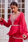Shop Label Sanya Gulati Pink V Neck Embroidered Peplum Kurta And Palazzo Set Online at Aza Fashions Shop_Label Sanya Gulati_Pink V Neck Embroidered Peplum Kurta And Palazzo Set _Online_at_Aza_Fashions