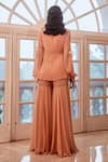 Shop Label Sanya Gulati Peach Round Embroidered Top And Sharara Set at Aza Fashions Shop_Label Sanya Gulati_Peach Round Embroidered Top And Sharara Set _at_Aza_Fashions