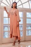 Buy_Label Sanya Gulati_Peach Embroidery Round Asymmetric Kurta And Pant Set _at_Aza_Fashions