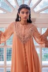 Buy_Label Sanya Gulati_Peach Embroidery Round Asymmetric Kurta And Pant Set _Online_at_Aza_Fashions