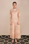 Arcvsh By Pallavi Singh_Peach Organza, Linen, Bamberg High Printed Top And Culottes Set _Online_at_Aza_Fashions