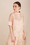 Arcvsh By Pallavi Singh_Peach Organza, Linen, Bamberg High Printed Top And Culottes Set _at_Aza_Fashions
