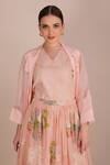 Arcvsh by Pallavi Singh_Peach Linen Organza Jacket And Skirt Set_at_Aza_Fashions