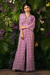 Shop_SOBARIKO_Purple Bamberg Crepe Printed Jumpsuit_at_Aza_Fashions