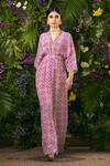SOBARIKO_Purple Bamberg Crepe Printed Jumpsuit_Online_at_Aza_Fashions