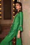 Shop_Monisha Jaising_Green Raw Silk Embroidery Round Roshanara Kurta Sharara Set _at_Aza_Fashions