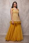 Ajiesh Oberoi_Yellow Embroidered Peplum Kurta And Sharara Set_Online_at_Aza_Fashions