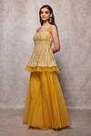 Buy_Ajiesh Oberoi_Yellow Embroidered Peplum Kurta And Sharara Set_Online_at_Aza_Fashions