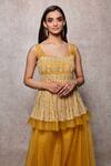 Ajiesh Oberoi_Yellow Embroidered Peplum Kurta And Sharara Set_at_Aza_Fashions