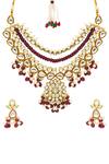 Shop_HRISHA_Gold Plated Pearls, Stones Kundan Polki Pendant Choker Set_Online_at_Aza_Fashions