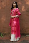 HOUSE OF PINK_Pink Kurta And Dupatta Chanderi Bottom Self Cotton Embroidery Bandhani Set _Online_at_Aza_Fashions