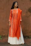 Buy_HOUSE OF PINK_Orange Kurta And Dupatta Chanderi Bottom Self Cotton Embroidery Bandhani Set _at_Aza_Fashions