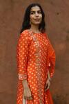 Shop_HOUSE OF PINK_Orange Kurta And Dupatta Chanderi Bottom Self Cotton Embroidery Bandhani Set _Online_at_Aza_Fashions