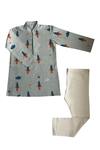 Buy_Krishna Mehta_Grey Viscose, Cotton Printed Kurta And Pant Set_at_Aza_Fashions