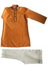 Buy_Krishna Mehta_Yellow Block Print Kurta And Pant Set For Boys_at_Aza_Fashions