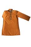Shop_Krishna Mehta_Yellow Block Print Kurta And Pant Set For Boys_at_Aza_Fashions