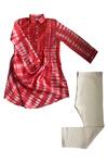 Buy_Krishna Mehta_Red Silk Tie-dye Draped Kurta And Pant Set For Boys_at_Aza_Fashions