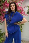 Tasuvure_Blue Pleated Polyester Boat Top And Pant Set_Online_at_Aza_Fashions