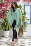 Tasuvure_Green Pleated Polyester Embroidery Boat Asymmetric Cape _Online_at_Aza_Fashions