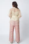 Shop_Romaa_Beige Crepe Embroidery Shirt Round Inner V-neck Sheer And Pant Set  _at_Aza_Fashions