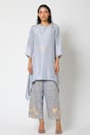 Buy_Romaa_Grey Kurta Dupion Silk Pant Georgette Embroidery Asymmetric And Set _at_Aza_Fashions
