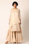 Buy_Romaa_Peach Kurta Organza And Georgette Lehenga Raw Silk Layered & Set  _at_Aza_Fashions