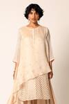 Buy_Romaa_Peach Kurta Organza And Georgette Lehenga Raw Silk Layered & Set  _Online_at_Aza_Fashions