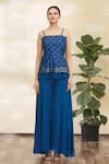 Khwaab by Sanjana Lakhani_Blue Chinnon Embroidery Square Neck Peplum Tunic Set _Online_at_Aza_Fashions