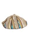 Buy_A Clutch Story_Gold Embroidered Silk Sequin Clutch With Sling _at_Aza_Fashions