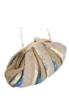 Shop_A Clutch Story_Gold Embroidered Silk Sequin Clutch With Sling _at_Aza_Fashions