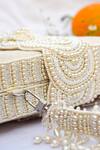 Eena_Beige Pearls, Beads, Crystals Erisha Tassel Clutch With Sling _Online_at_Aza_Fashions