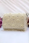 Buy_EENA_White Embroidered Ilesha Beaded Flap Clutch  _at_Aza_Fashions