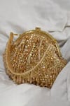 Buy_Eena_Gold Embroidered Paravi Bead Tassel Clutch  _at_Aza_Fashions