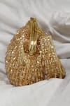 Shop_Eena_Gold Embroidered Paravi Bead Tassel Clutch  _at_Aza_Fashions