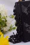 Eena_Black Embroidered Box Clutch With Tassels _Online_at_Aza_Fashions