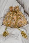 Buy_Eena_Pink Embroidery, Beads, Mirrors Heli Velvet Potli Bag _at_Aza_Fashions