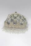 Eena_Silver Embroidered Hrutvy Bead Tassel Clutch  _Online_at_Aza_Fashions