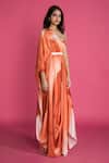 Vedika M_Red Satin Shaded Draped Dress _Online_at_Aza_Fashions