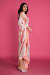 Vedika M_Peach Satin Hand Painted Draped Dress_Online_at_Aza_Fashions