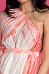 Vedika M_Peach Satin Hand Painted Draped Dress_at_Aza_Fashions