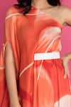 Shop_Vedika M_Red Satin Embroidery Asymmetric One Shoulder Draped Dress _Online_at_Aza_Fashions