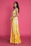 Buy_Vedika M_Yellow Satin Embroidery Round Abstract Print Draped Dress  _Online_at_Aza_Fashions