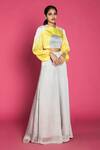Vedika M_Yellow Satin Dyed Crop Top And Pant Set_Online_at_Aza_Fashions